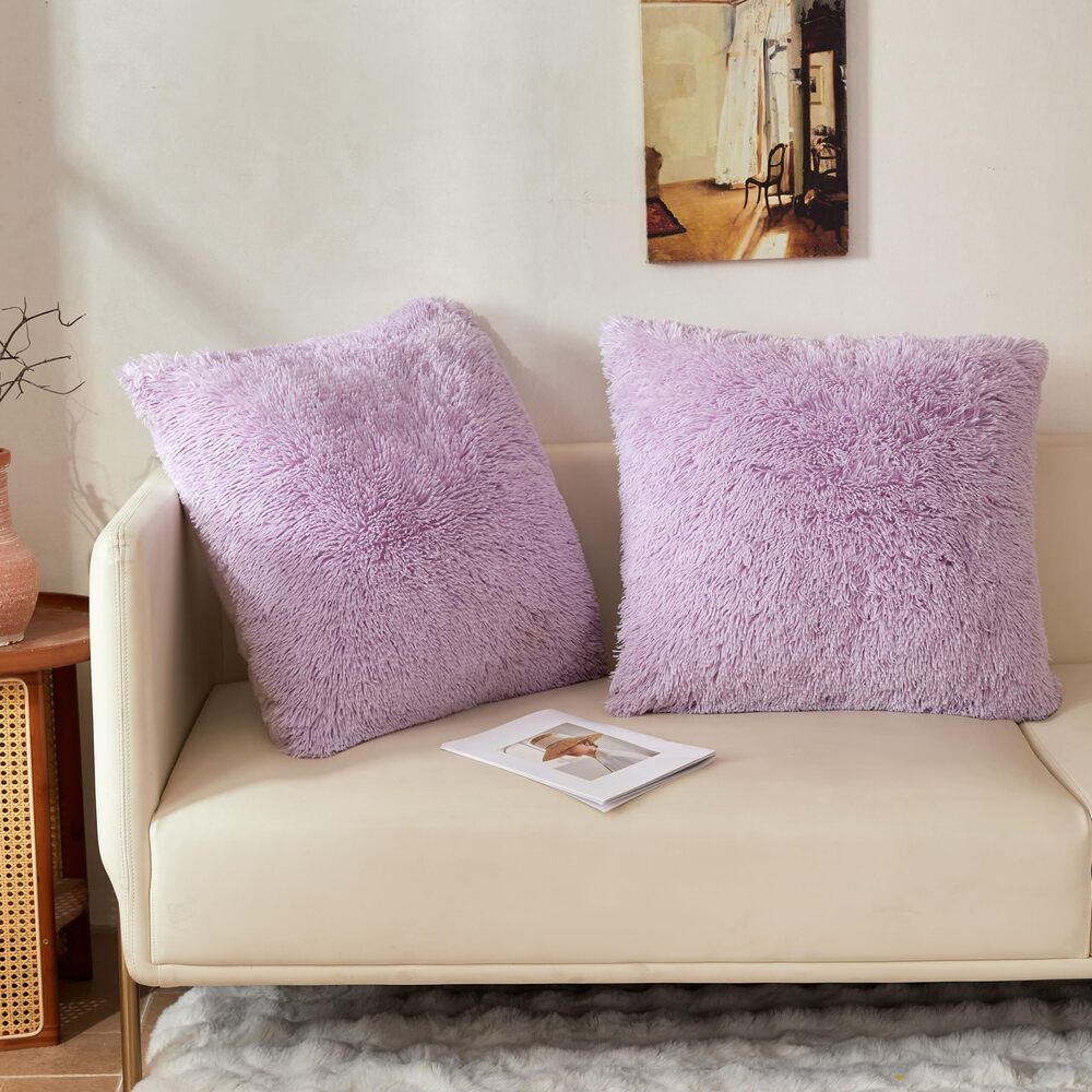 4866 26x26 Fluffy Faux Fur Euro Throw Pillow Covers, 2 Pack Shaggy Fuzzy